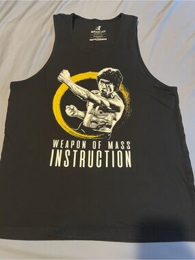Bruce Lee Black Graphic Tank Top with Yellow Accent
